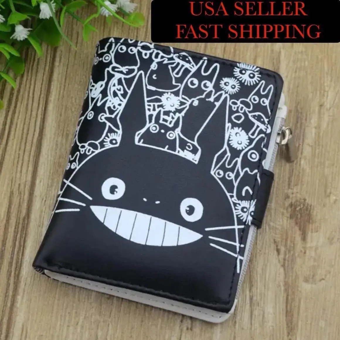 Totoro 黒いレザー財布 Totoro Wallet - Anime - Symbol Logo Pu Leather Japanese Manga