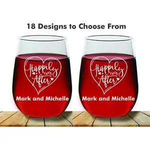 Happily Ever After Custom Wedding Couples Stemless Wine Glass, 2 pc Set Wine Glass, Monogram Wine glass, Wedding Wine Glass, Favors