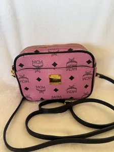 Pre-owned MCM Leather Crossbody Bags Pink Visetos Pebbled Camera Crossbody Bag