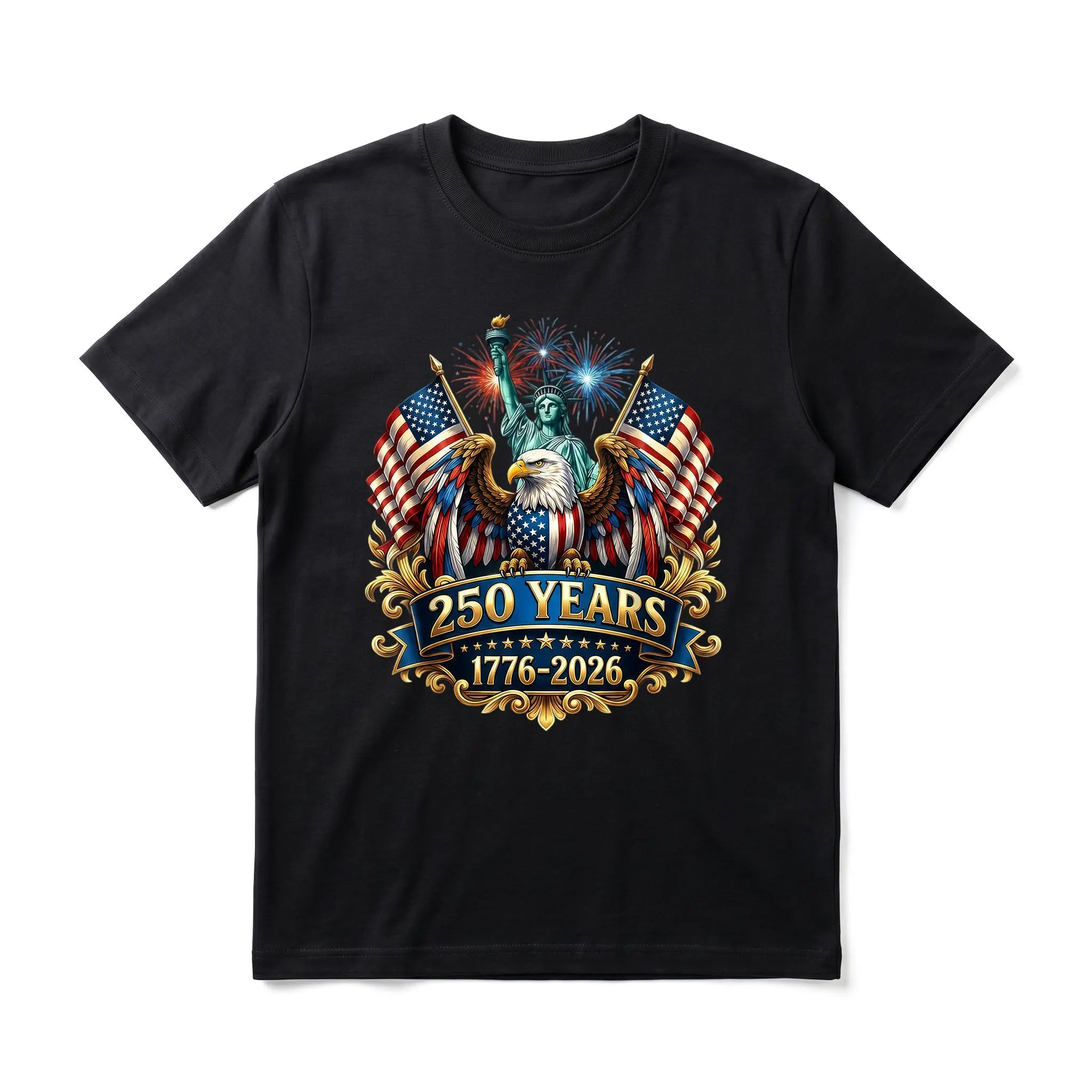 Men's 100% Cotton American Eagle Freedom Anniversary Bold Graphic Tee - Unisex Cut Patriotic Print Shortsleeve Shirt, Heavyweight Breathable, Streetwear Look, Great for Casual Outings