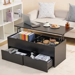 Rectangular Height-Adjustable Lift-Top Coffee Table with Hidden Compartment, 2 Drawers and Storage Center, Indoor Living Room Sofa Table, Two Drawers