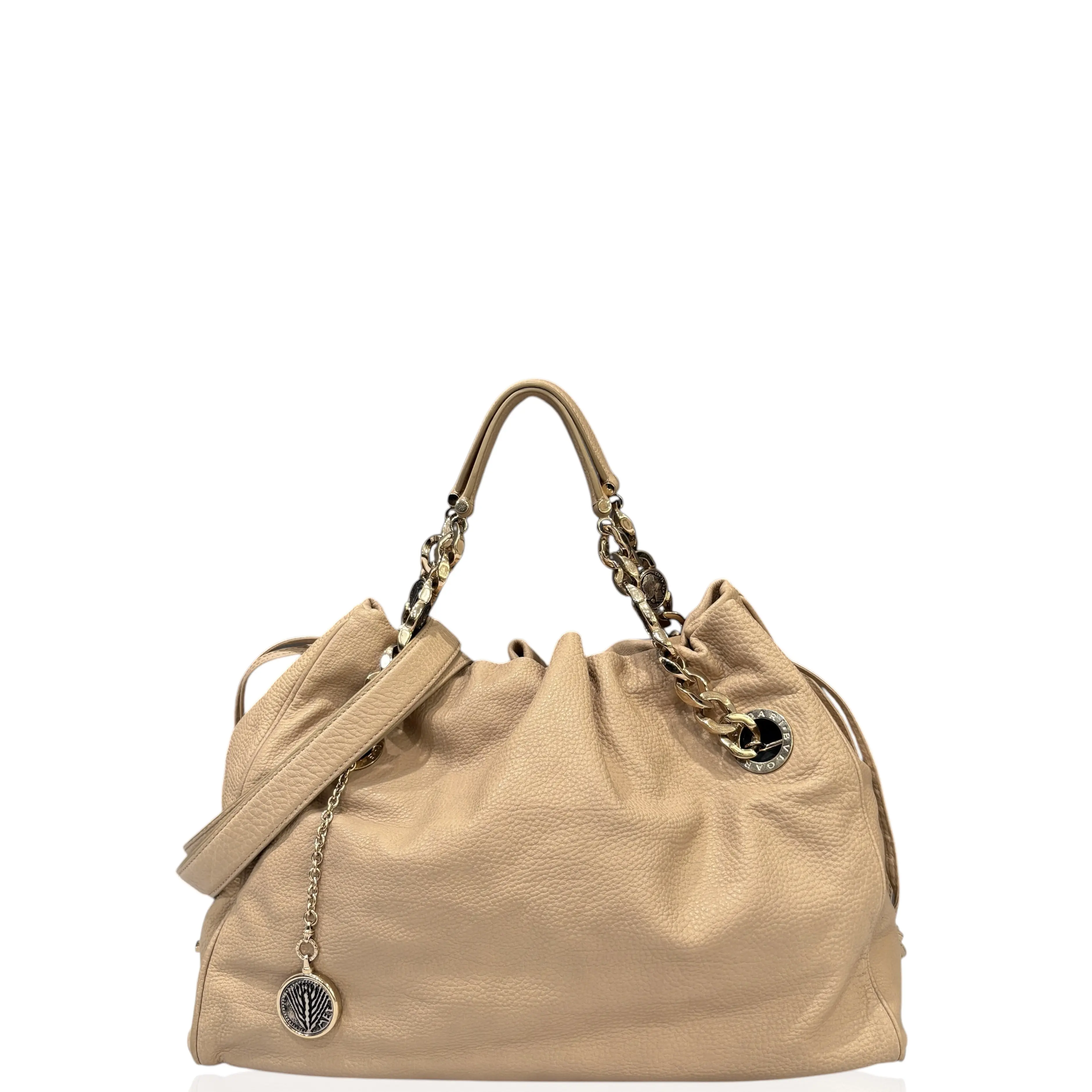 Pre-owned Bvlgari Leather tote bags Tote Bag Hammered Calfskin Natural Tan (ym040126s0)