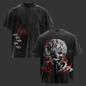Kaneki Ken T-Shirt Tokyo Ghoul Anime Graphic Tee Oversized Acid Washed Lightweight Cotton Men Shirts Anime Streetwear Casual Menswear Unisex Summer Clothing Gift for Anime Fans