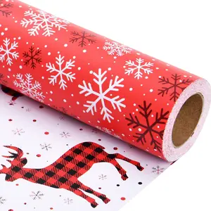 Christmas Wrapping Paper Rolls -Mini Roll 17 Inch X 33  - Reversible Plaid Reindeer and Snowflake Design Wrapping Paper(Christmas)