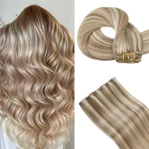 Blonde Human Hair Extensions Clip Ins 15 Inches Light Brown Mixed Bleach Blonde  Straight Silky Hair Clip Extensions for Women 75g #8/22/8 7 count