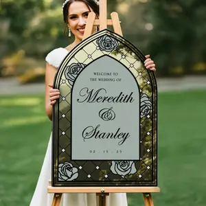 Custom Stained Glass Wedding Sign — Sage Floral Wedding Welcome Sign