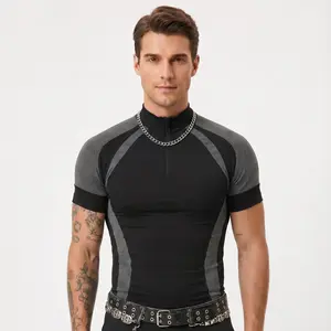 INCERUN Men's Cyberpunk Half-Zip Tech Top - Muscle Fit Stretch Athletic T-Shirt, Sports Clothes for Gym & Streetwear Athleisure