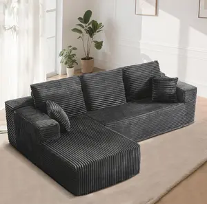 【Summer Vibes】108" Oversized Modular Cloud Sectional Sofa Set with Ottoman, L Shaped Boneless Couch High-Density Foam Plush Corduroy Deep Seat Sofa Bed for Living Room Bedroom, No Assembly Required