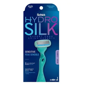Schick Hydro Silk Sensitive Women's Razor | 5-Blade Razors for Women Sensitive Skin | Womens Razors Sensitive Skin | 1 Handle & 2 Razor Blade Refills Hair Removal Body Care Comfort Smooth