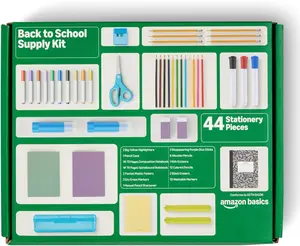 Amazon Basics 44-Piece Student Success Kit Complete School Supply Box with Study Essentials Organization Tools & Classroom Basics Multicolor