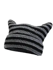 Knitted Cat Ear Striped Beanie