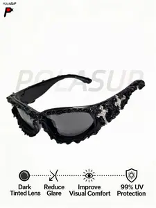 Unisex Party Glasses, Rhinestone Design, Full-Rim Plastic Frame, All-Seasons Wear, High-Quality Metal Accessories, Random Handmade Effect