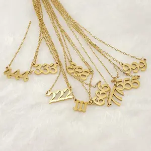 18K Gold Plated Stainless Steel Lucky Number Pendant Necklace (111-999), Gothic Ins Style Adjustable Clavicle Chain for Women locket heart cruel intentions
