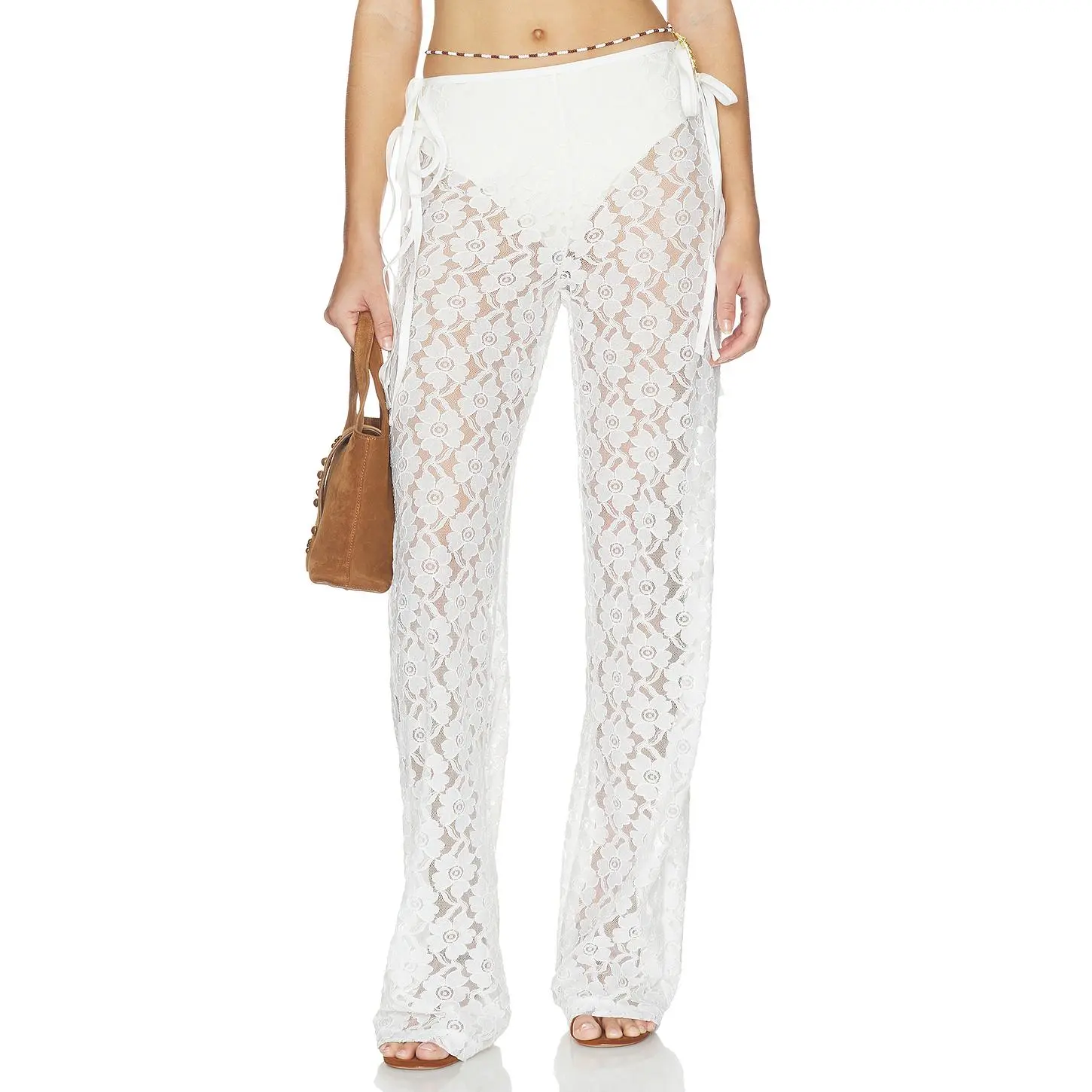 KETTEL ATELIER Strappy Lace Trousers in White