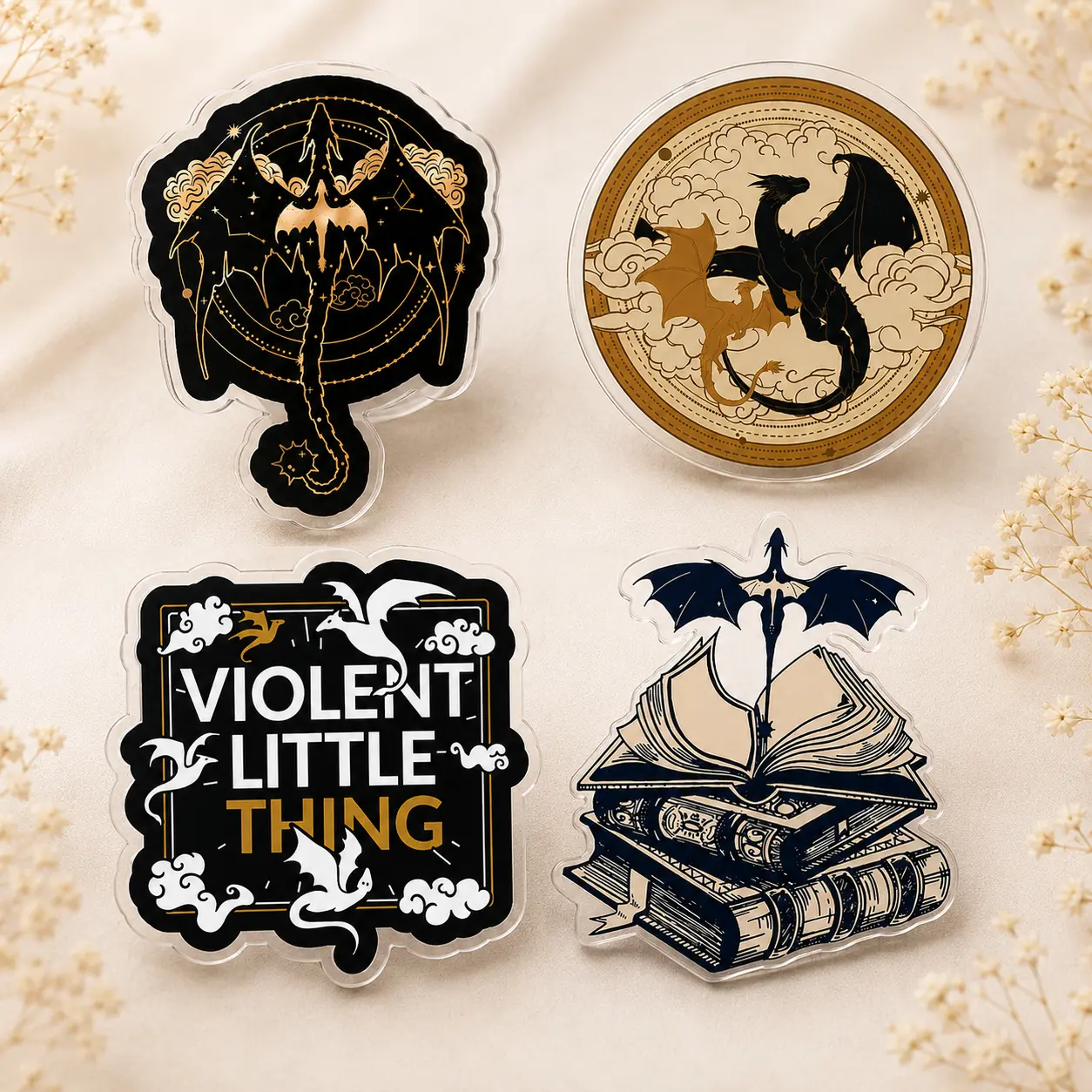 Dragon Bookish Phone Grip Collection, Fantasy Reader Phone Holder, Mythical Dragon & Books Design, Dark Academia Reading Gift