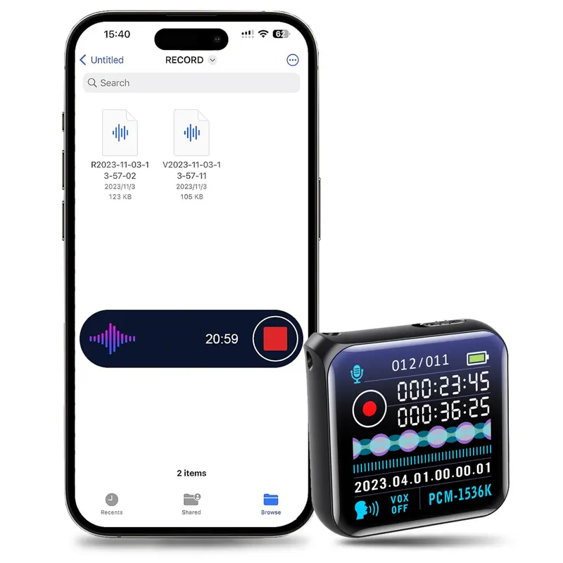 Portable Voice Recorder - Touch Screen Recorder with 1.44-inches Display, 1-Press Recording & Playback, Timestamp Function, 3.5mm Jack, Adapter Compatibility, Computer & Mobile Sync, Chargeable High-Definition Audio Device