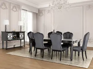 FM3416BK-T-7PC 7 pc Hannoria black finish wood turned fluted leg dining table set black chairs