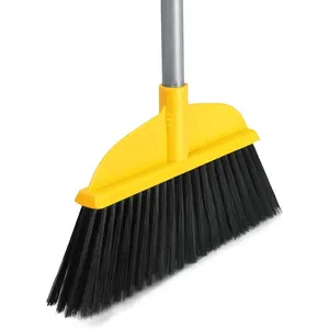 Broom for Hardwood Floors Indoor Sweeping Brooms with Soft Bristles and 55" Long Handle for Tile Laminate Deck Hard Floor Cleaning-Yellow