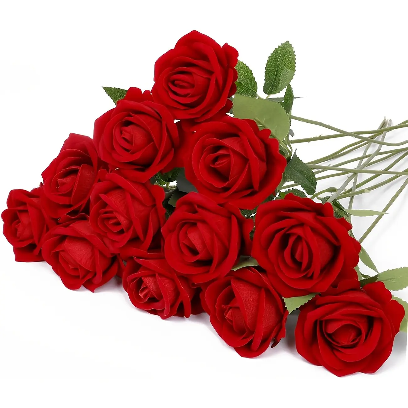 12/24 Pcs Flannel Red Artificial Roses with Stems, Bulk Decorative Faux Flowers for Wedding Centerpieces, Home Decor, Gift-Giving Occasions