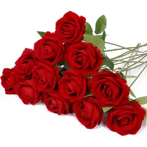 12/24 Pcs Artificial Flannel Red Roses, Complete with Stems. Perfect for Bulk Purchases, These Faux Flowers Are Ideal for Gifts on Anniversaries, Valentine'S Day, Birthdays, Weddings, Bridal Bouquets, Centerpieces, And Home Decoration