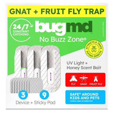 BugMD No Buzz Zone - Flying Insect Trap Catcher Indoor Fly Safer Home Fruit Traps for Gnat Moth Mosquito Bug Light Plug in Killer Refillable Uv Zapper Flea Inside and Indoors
