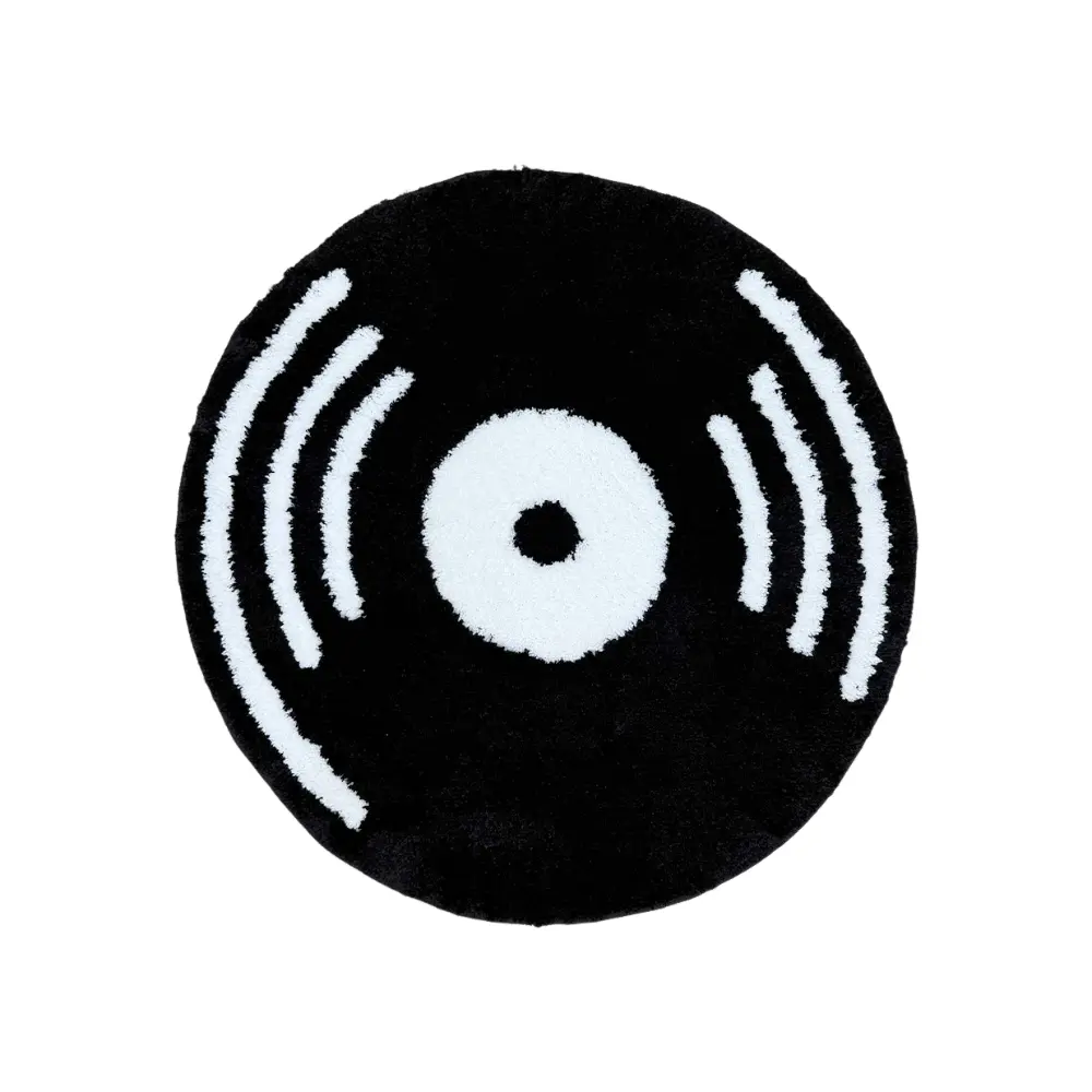Vinyl Record Tufted Rug, Retro Music Themed Soft Plush Floor Mat, Non-Slip Washable Entryway Carpet for Bedroom Living Room, Music Lover Home Decor Soft Thick Rugs Geometric Area Rugs