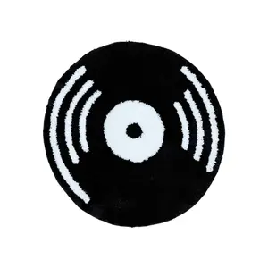 Vinyl Record Tufted Rug, Retro Music Themed Soft Plush Floor Mat, Non-Slip Washable Entryway Carpet for Bedroom Living Room, Music Lover Home Decor Soft Thick Rugs Geometric Area Rugs