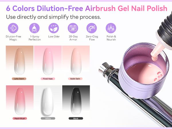 SAVILAND 7-in-1 Airbrush Nail Set: 6 Pink Gel Colors with Airbrush Machine, Cleaner, Stencils & Protection Tools, Complete Kit for Quick and Easy Nail Art