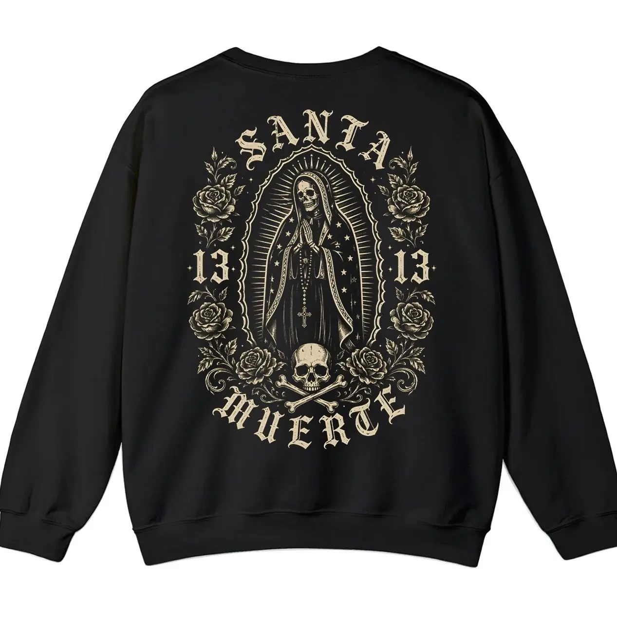 Women's Gothic Santa Muerte Round Neck Sweatshirt, Unisex Oversize Breathable Cotton-Polyester Blend Pullover, Loose Graphic Longsleeve Casual Basic Top (2XL, 4XL)