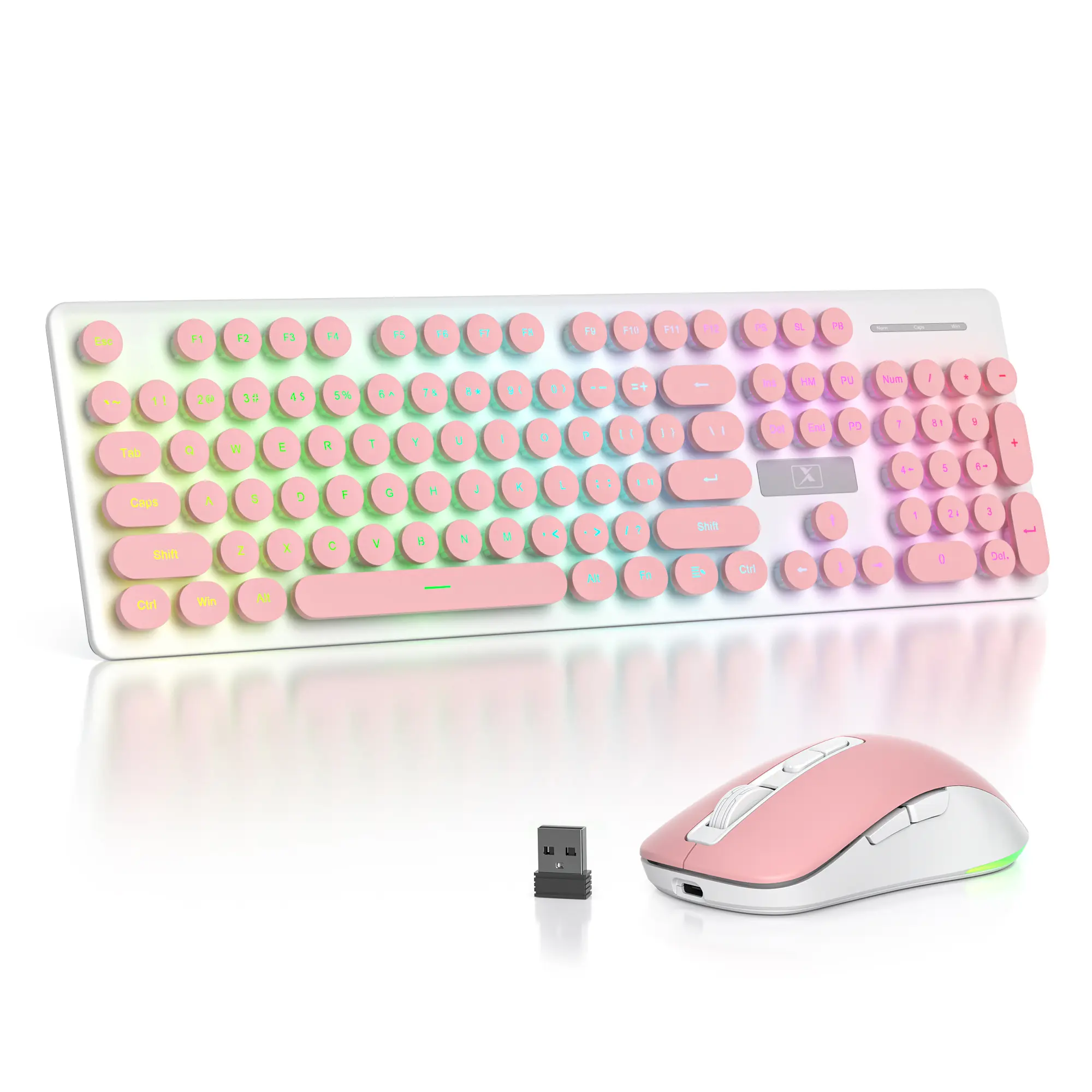 Wireless Rechargeable Membrane Keyboard and Mouse Set - 2.4GHz Wireless, Quiet Typing, Typewriter Look, Full-Size, Rechargeable USB, for Windows PC Laptop