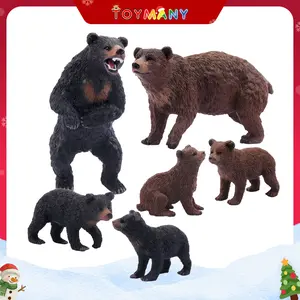 Toymany 6PCS Bear Figurines, Realistic Forest Animals Bear Family Figures Toy Set Includes Brown Bears Black Bears and Cubs, Education Toy Birthday for Kids Toddlers