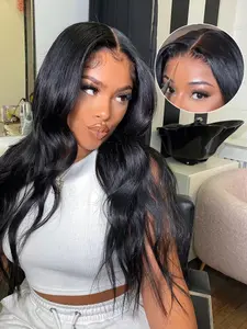 Body Wave Glueless Human Hair Wigs With Elastic Band Pre Plucked Pre Cut 180 Density Body Wave Lace Front Human Hair Wigs For Women 5x5 Ready To Wear Transparent Lace Closure Human Hair Wigs