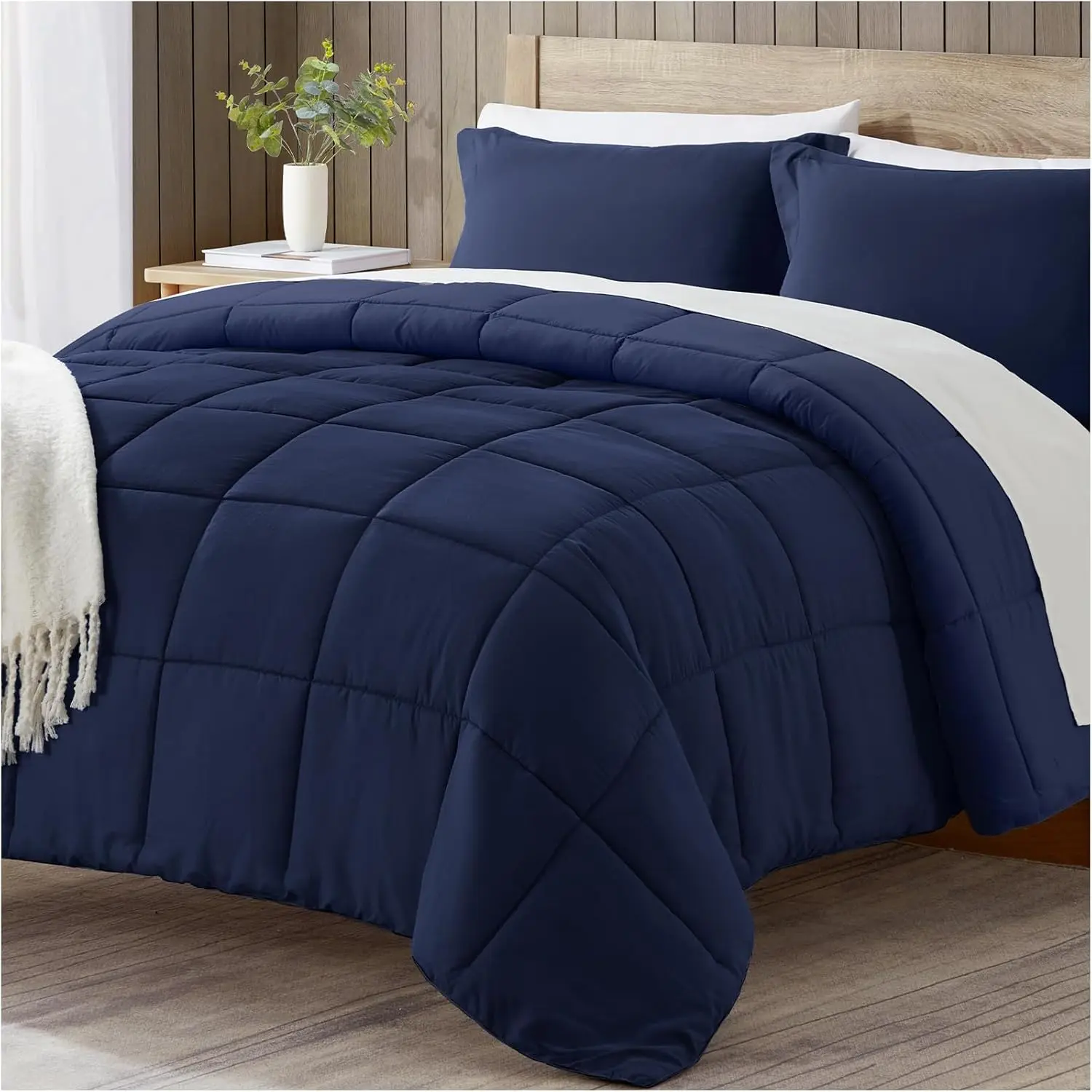 California King Comforter, Navy Comforters Cal King Size, 3 Down Alternative Comforter Lightweight, Navy Sets