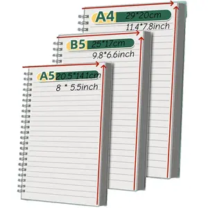 A5 B5 A4 Spiral Notebook, Durable Hard Cover, Metal Coils, Lined Pages, Back-To-School Supplies, College Study Notebook, Smooth Writing Log