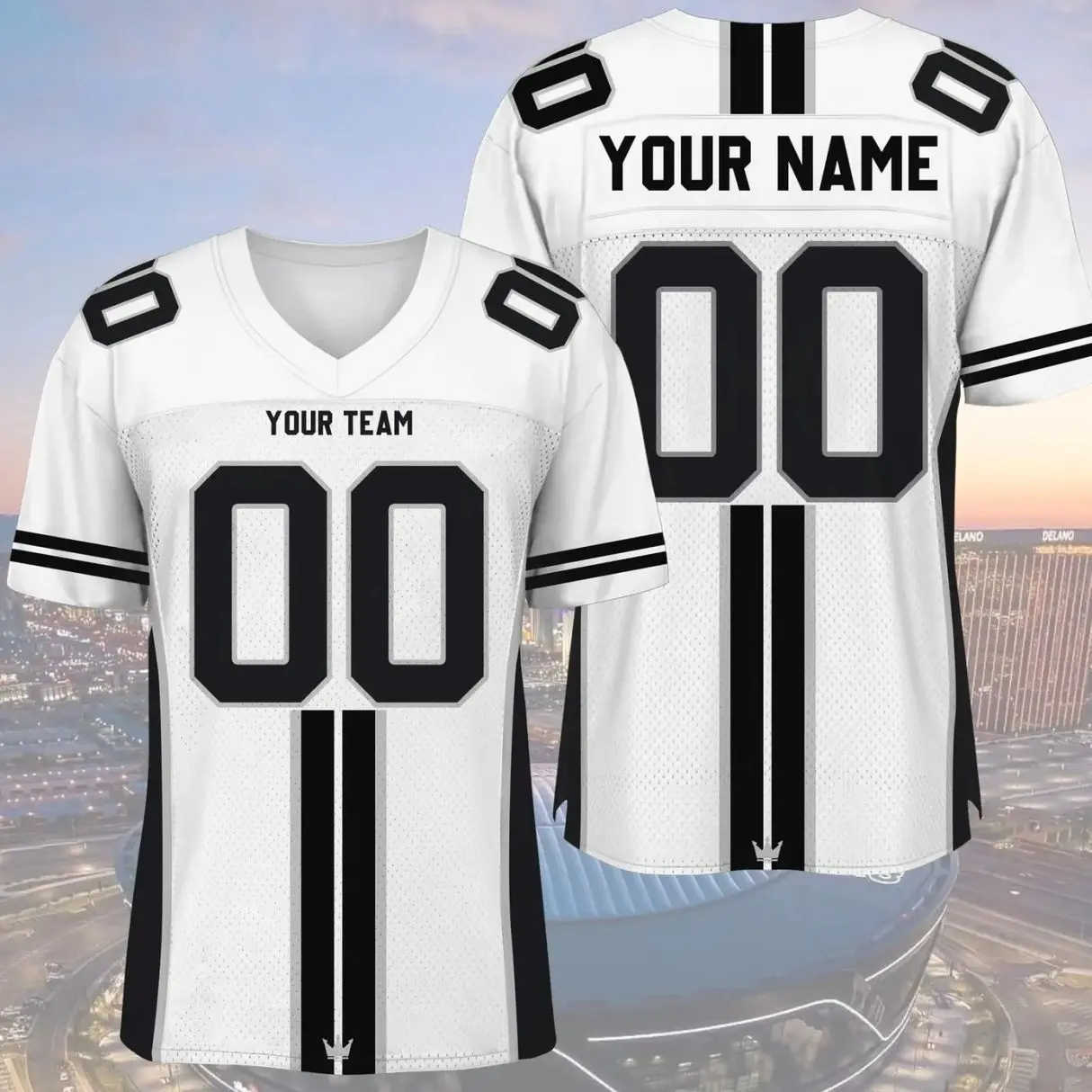 Vegas Silver Black Football Jersey Custom Fan Gift, Personalized Football Shirt, Luxury Game Day Streetwear for Football Fans V49