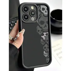 1pc Skull Face Design Phone Case - Black Matte Soft Full Body Protective Cover Compatible With IPhone 13/16/15/14/13/12/11/Pro/ProMax/X/XR/XS/XSMAX/7/8/PLUS, Suitable For IPhone 17 Air
