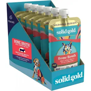 Solid Gold Bone Broth Topper for Dogs - Nutrient-Rich Flavor with Turmeric for Picky Eaters - Made in USA - 6 Pouches