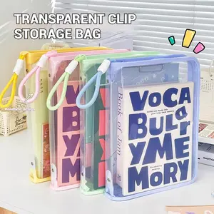 4 Piece A4 Zipper File Bags, Transparent Mesh Waterproof Document Storage Pouches with Colorful Handles, Ideal for Students Books Office Supplies