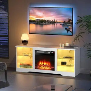 58"  Fireplace TV Stand With 18" Fireplace For Living Room,Entertainment Center With Leg Lights,Modern Storage Console Cabinet For TVs Up To 65"