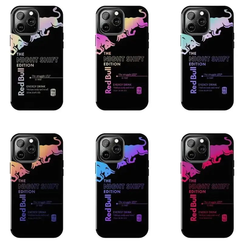 Red Bull Night Shift Edition Phone Case - Aesthetic Holographic Cover Compatible with iPhone X, 11, 12, 13, 14, 15, 16, 17 Plus Pro Promax & SS Galaxy S21-25 Series