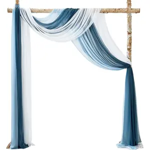 3 Panels Wedding Arch Draping Fabric, Tinge Time 30" x 20ft Gradient Blue Chiffon Fabric Drapery Sheer Backdrop Curtain for Wedding Ceremony Party Decoration,Wedding Arch Drapes for Wedding Ceremony Banners Light