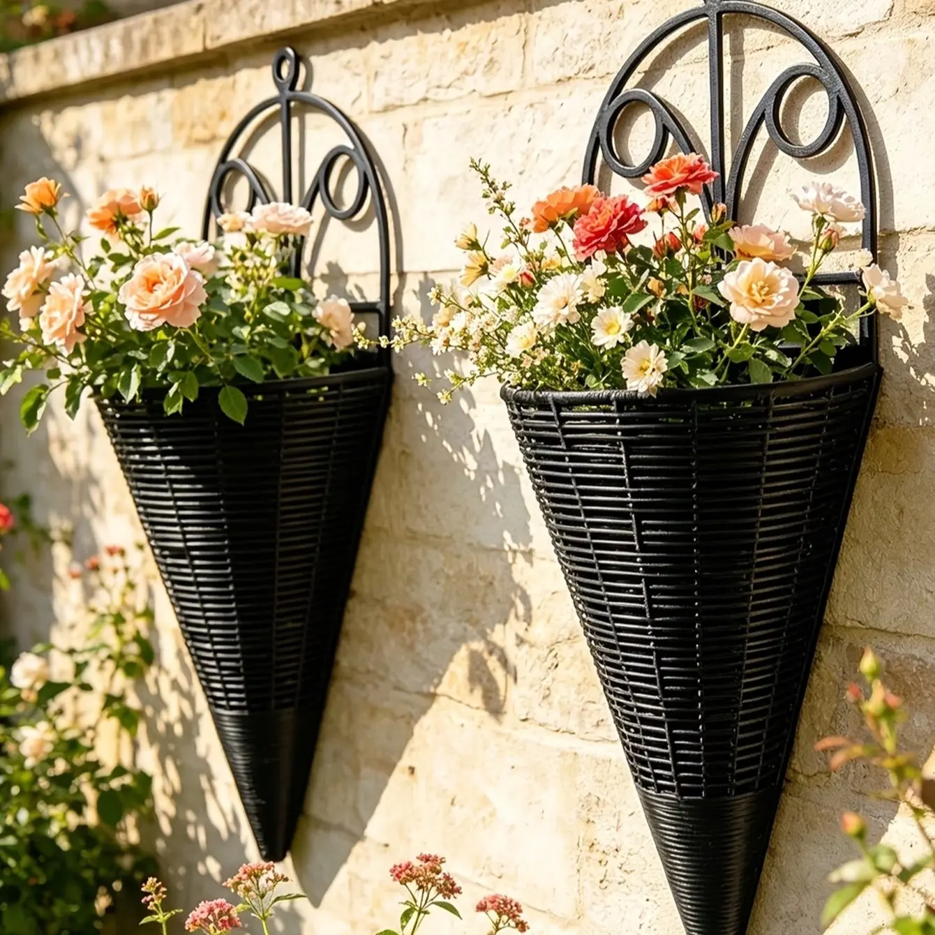 2-Pack //off- Plastic Wall-Mounted Flower Baskets, Conical Flower Pot Rack, Indoor & Outdoor Home Garden Decor, Wall Plant Holder, Garden Planters, Wall Planters for Outdoor Plants