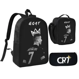 CR7 Backpack 3PCS Cartoon School Bag for Elementary Middle School Students 17inch Kawaii Book Bag with Lunch Bag Pencil Case