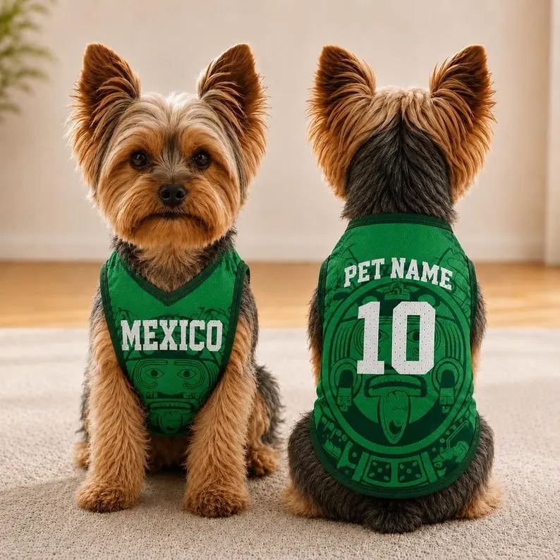 Personalized Mexico Pet Jersey, Custom Dog Cat Shirt, Name Number Puppy Sportswear
