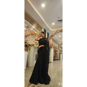 Black Saree-Lehenga Hybrid - Custom-Stitched 2-in-1 Fish Cut Design