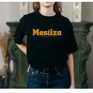 Mestiza  Black  Casual Tees - Relax Unisex Top with trendy Design, Short Sleeve, Top Quality Fabric - Tshirt Streetwear Comfort Summer Cotton