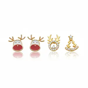 Swyii Rhinestone Mix&Match Ear Studs and Cute Rudolph Enameled Ear Studs Set, High Quality Jewelry Elegant Set, Party Jewelry, Non Tarnish, Holiday Gift Ideas for Her