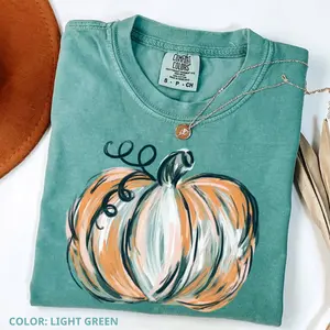 Comfort Colors Watercolor Pumpkin Shirt, Women's Halloween T-Shirt, Pumpkin Patch Shirt, Thanksgiving Gift, Women's Casual Short Sleeve Tee