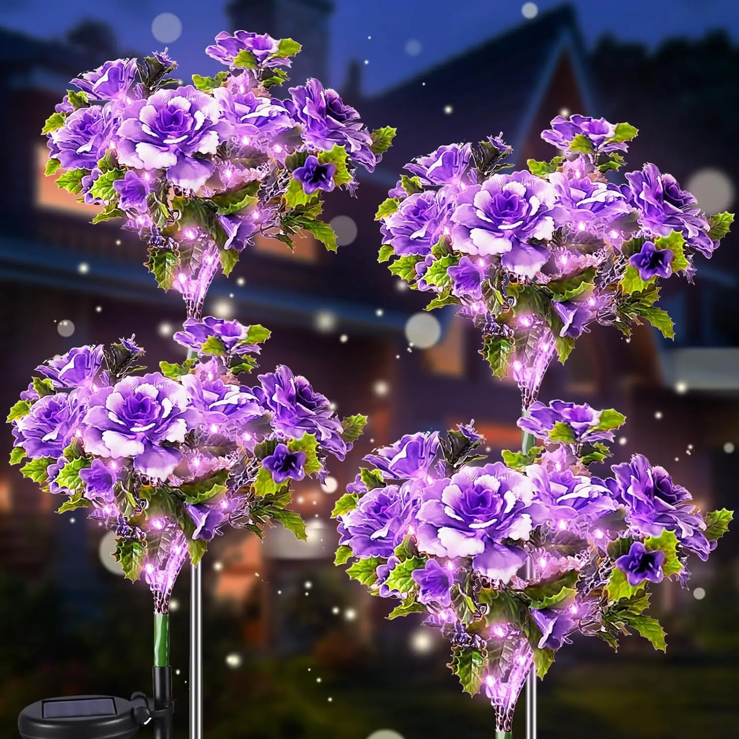 EVEDIOR 4-Pack Outdoor Waterproof Solar Carnation Flower Lights, perfect as gifts for mothers and Independence Day outdoor decorations. Featuring 7-stem garden solar light decorations, solar garden decorative items, and solar courtyard decorative pieces.