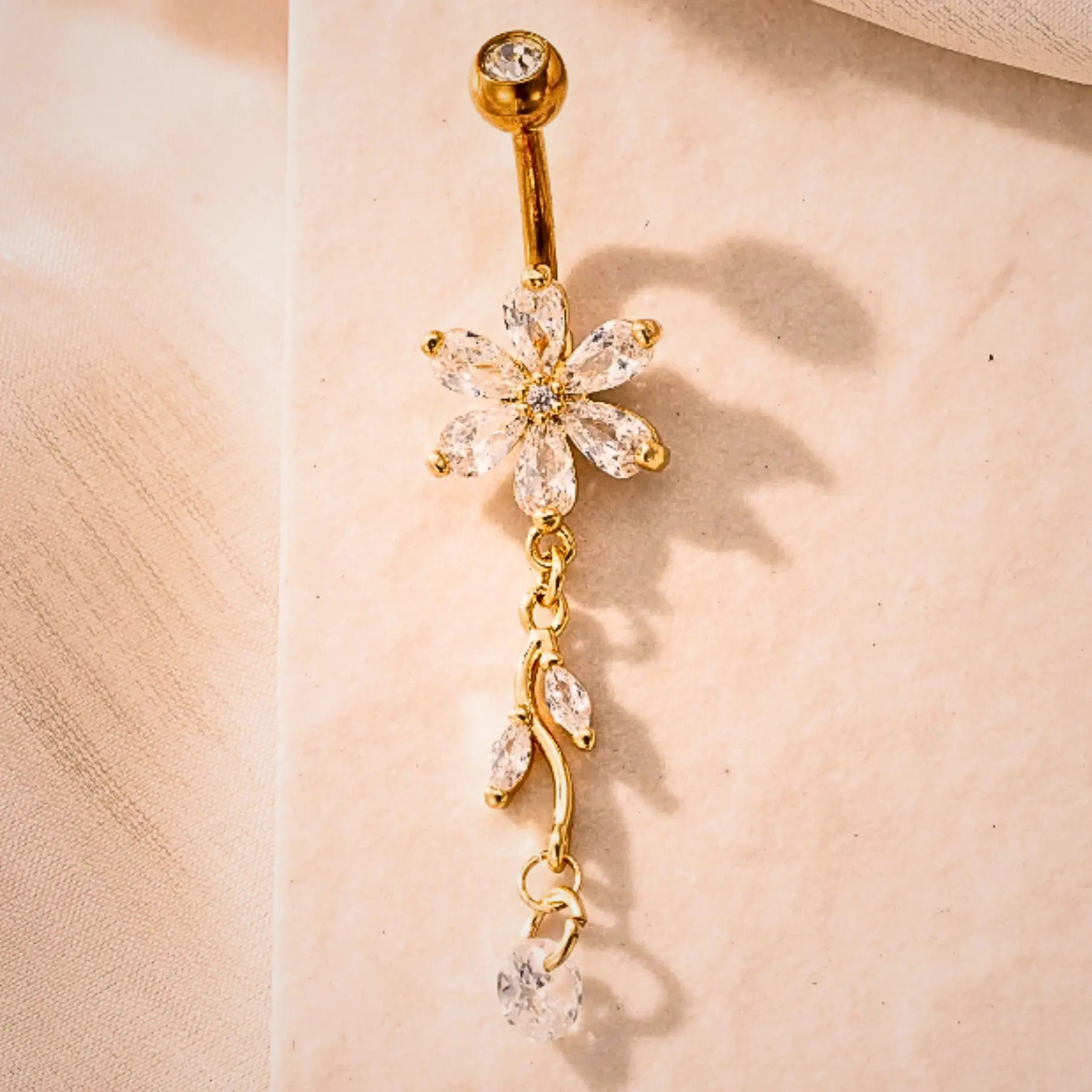 Sparkly CZ Floral Pierced Navel Ring – Sexy Belly Jewelry for Daily & Party Wear